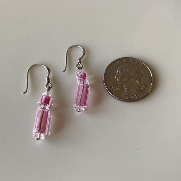 Pink crystal beaded SS earrings - Picture 2 of 2